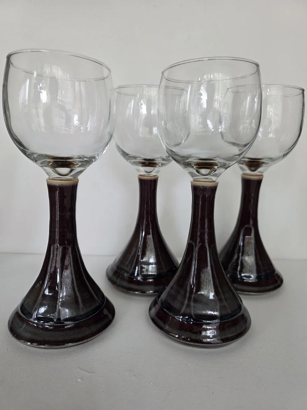 Hyacinth House Elegant Brown-Stem Wine Glasses - Set of 4